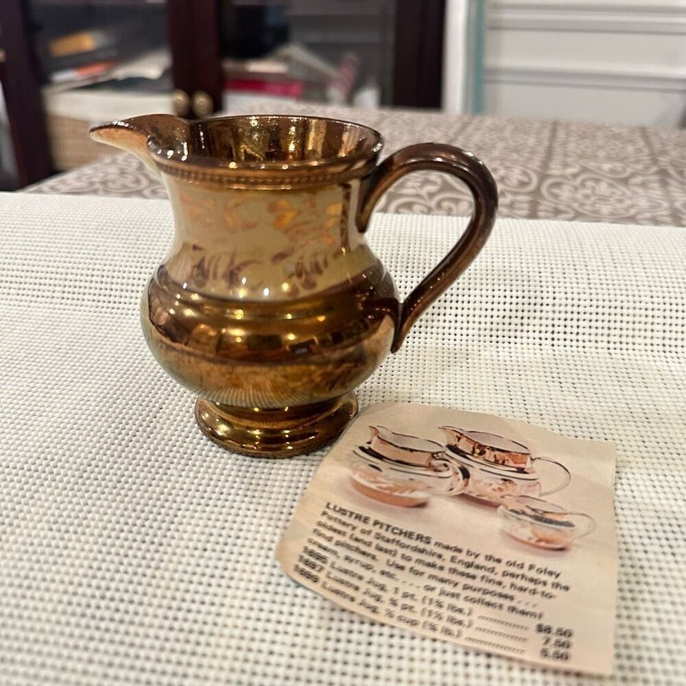 English Creamer Pottery Jug Lustre Pitcher Copper Colored Lusterware‎ Antique